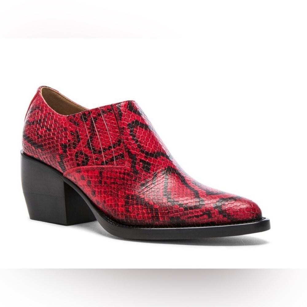 Chloe Red and Black Ankle Boots with Reptile Texture